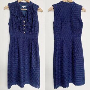 Shoshanna Navy Lace Sleeveless Button Front Ruffled Sheath Dress Size 2